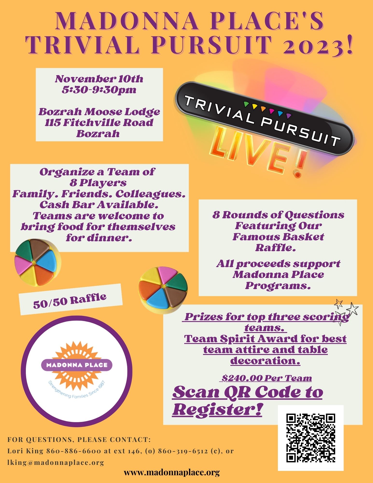 Join us for our 22nd Annual Trivial Pursuit Event at Bozrah Moose Lodge.