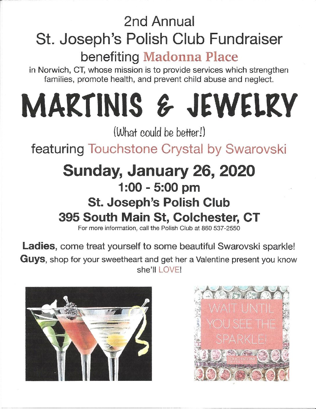 St. Joseph’s Polish Club (featuring Touchstone Crystal by Swarovski) Jewelry Fundraiser to benefit Madonna Place