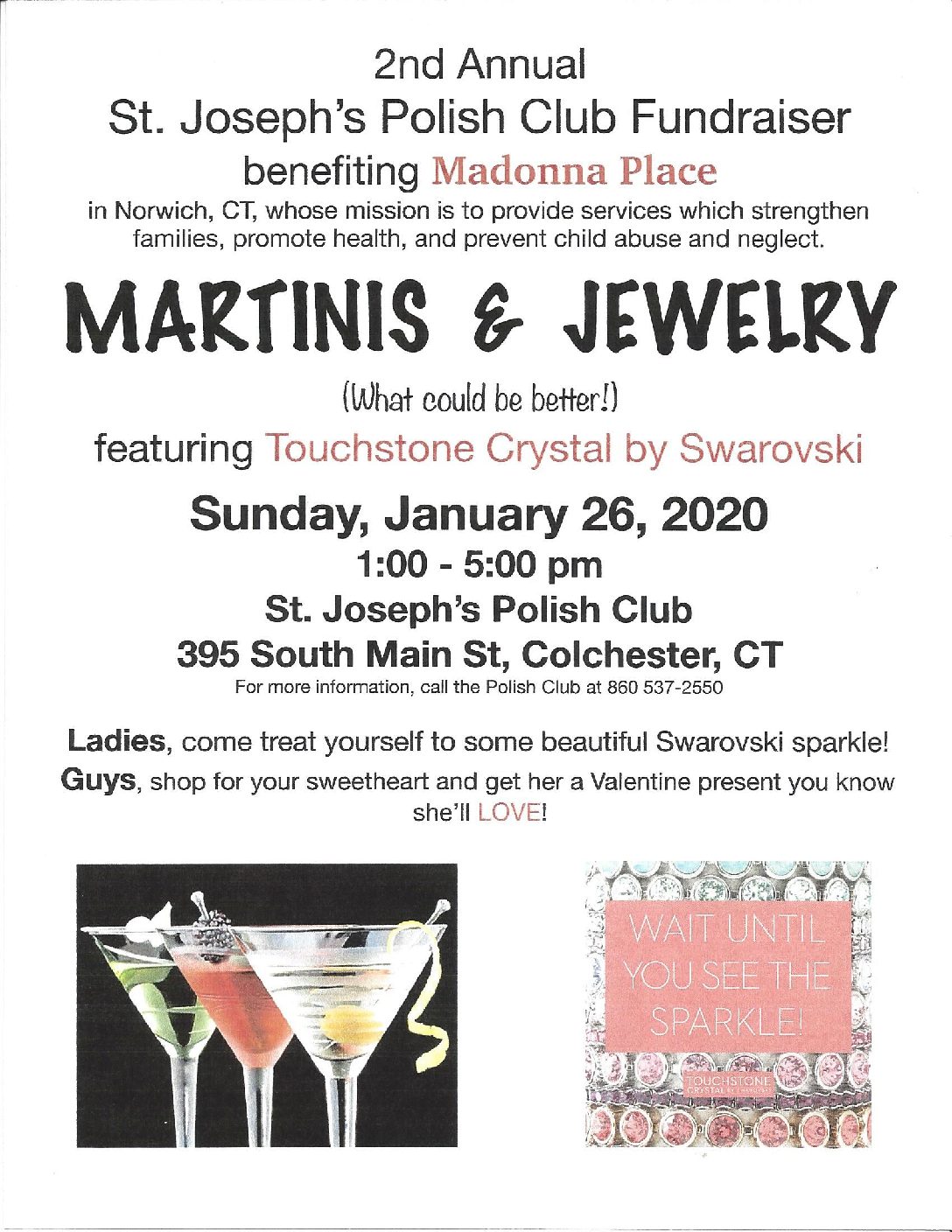 St. Joseph’s Polish Club (featuring Touchstone Crystal by Swarovski) Jewelry Fundraiser to benefit Madonna Place